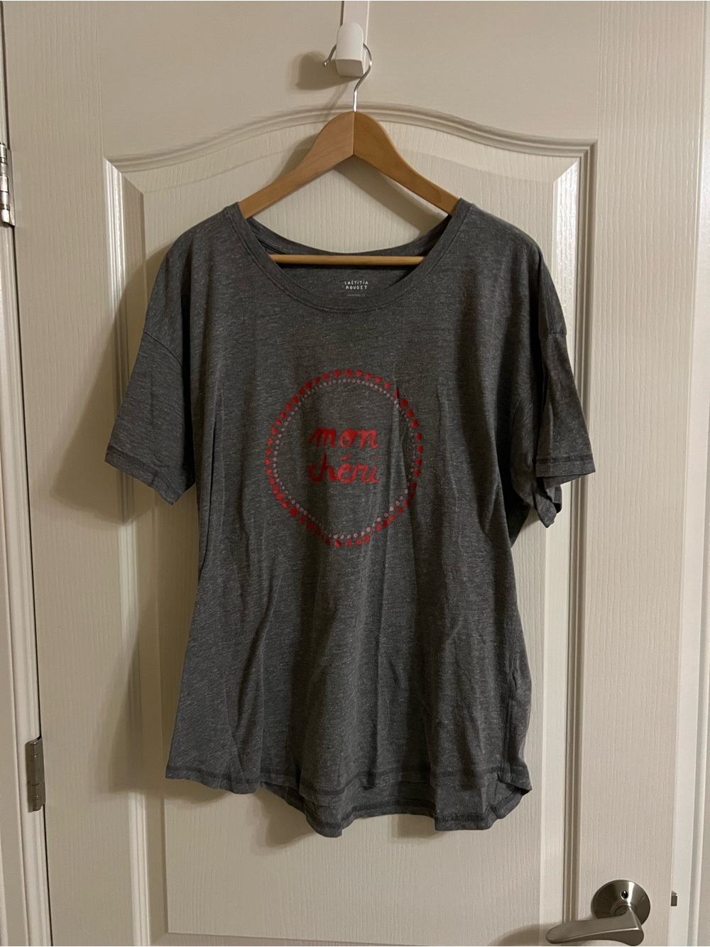 Anthropologie Laëtitia Rouget Gray Tee with Red Heart Accents